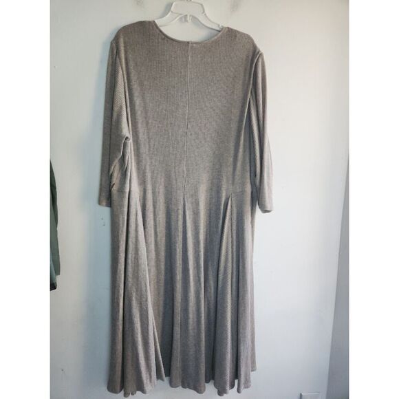 Catherine's Women Taupe Grey Ribbed Knit A-Line Knee Length Dress w/Belt size 3X - Picture 2 of 10
